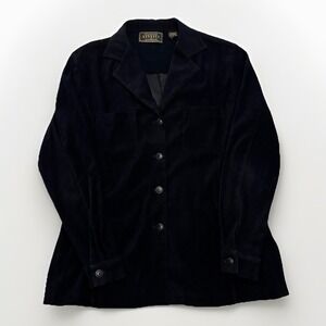 VTG Y2K Express Marque Black Suede Button Down Blouse Large Gothic Victorian EUC
